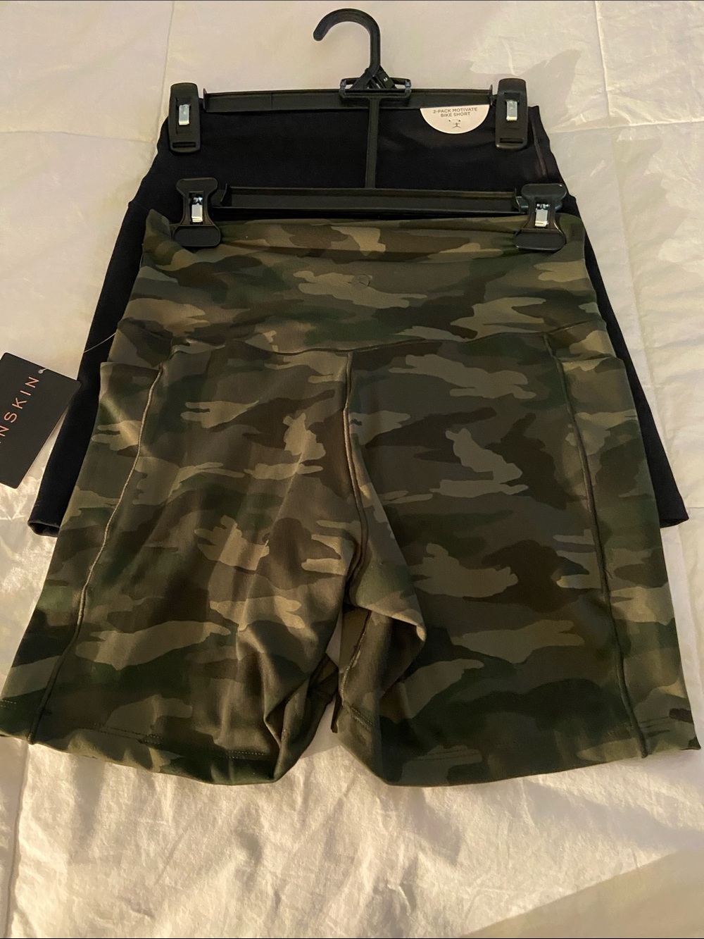 Danskin Women’s 2 Pack Camo Bike Shorts - Olive & Black